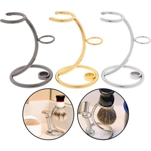 Curved Shaving Brush Razor Stand Beard Clean Shaver Men Shaving Tool Holder Stainless Steel Curved Brush Manual Razor Holders