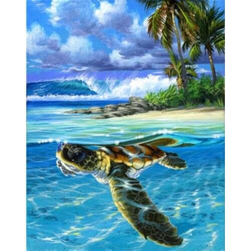 Painting By Numbers DIY Dropshipping Big size A drifting turtle Animal Canvas Room Decoration Art picture Child Gift