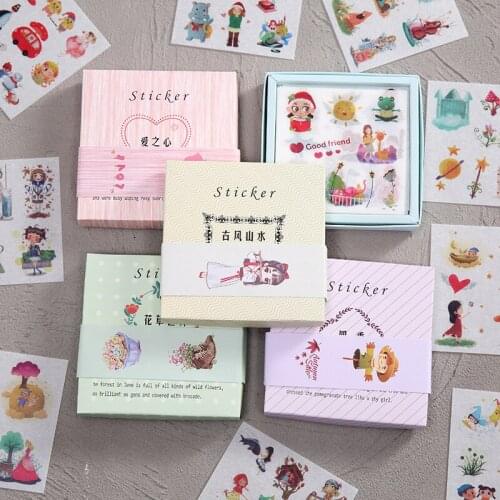 Creative 24 Pcs/Box DIY Flowers Chinese Antiquity Stickers Fairy Tale Seasonal Changes Ledger Notebook Stickers For Children Toy