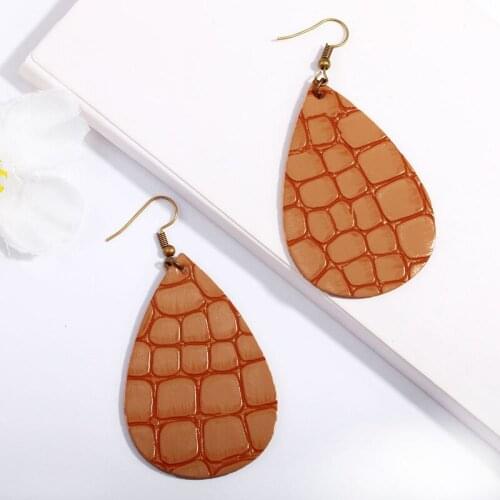 Hot Sale New Plaid Printed PU Leather Teardrop Earrings Double Sided Lightweight Crocodile Pattern Water Drop Earrings Fashion