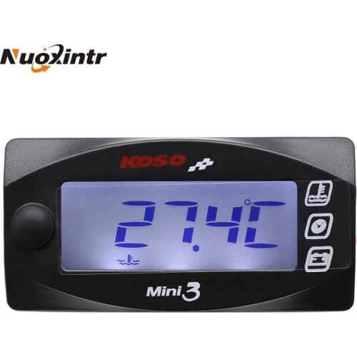 Nuoxintr Motorcycle Multi-Function Mini 3 Digital Air Temperature Thermometer Time Voltmeter Water Meter Gauge Universal