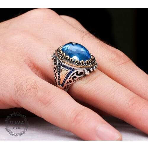 Original Sterling 925 Silver Mens ring With Zircon Stone. Mens Jewelry Stamped With Silver Stamp 925 All Sizes Are Available