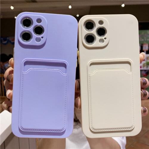 Card Bag Soft Silicone Phone Case For iPhone 12 11 Pro Max 12 Mini XR XS Max X 7 8 Plus 11 Pro Solid Color Shockproof Back Cover