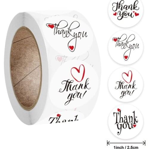 100-500Pcs 4 Designs Round Thank You Stickers Red Heart Labels For Wedding Pretty Gift Cards Envelope Sealing Label Stickers
