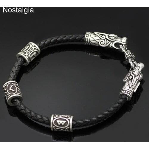 Nostalgia Dragon Heads Nordic Runes Beads Viking Bracelet Bangles Men Vikings Accessories Talisman Wicca Vikingo Punk Jewelry