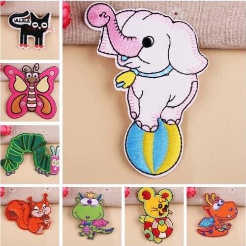 Zoo Circus Elephants Patches wholesale Exquisite Iron On Fire dragon Nut squirrel Appliques for Clothes Coats Badges Stickers
