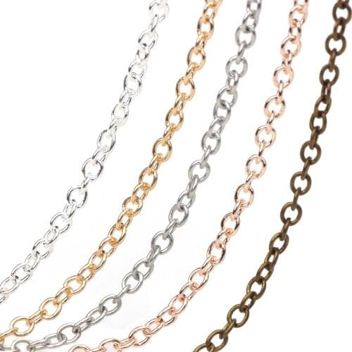 Plated Bronze/KC Gold/Rhodium/Rose Gold/Silver Color Oval Shape Link Chains Bracelet Necklace 5M/Lot 1.5MM DIY Jewelry Making
