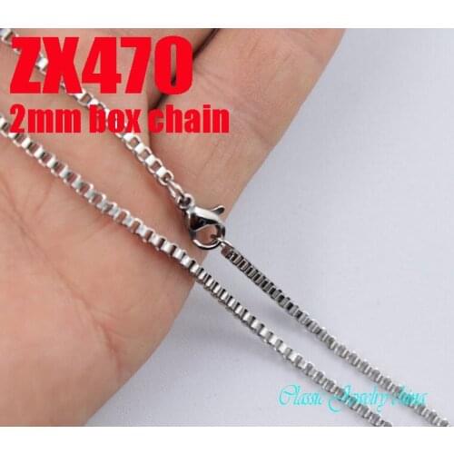 2mm stainless steel necklace box chain fashion square chain Mens male necklace chains 20pcs ZX470 (ZX026-B)