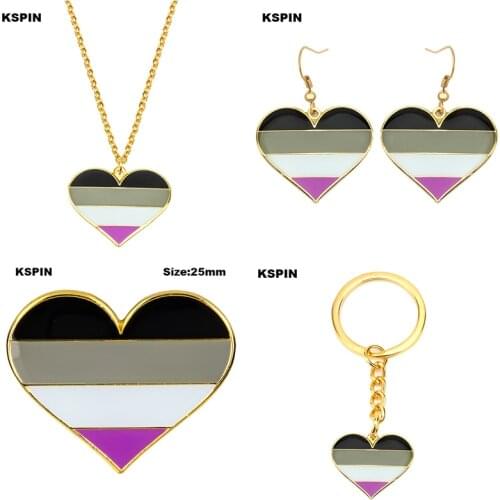 Asexual Earrings Asexual Pride Necklace Asexual Key Ring Asexual Badge Set Earrings Jewelry For Women Men Lovers Gift