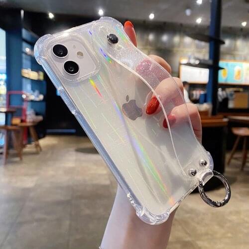 Transparent Wristband Bracket Laser Phone Case for Iphone 11 12 Pro Max 12 Mini X XR XS Max 7 8 Plus Shockproof Cover Coque Etui