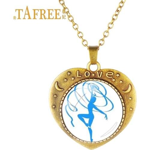 TAFREE Antique Bronze Plated Love gymnastics girl Pendant Chocker Art picture Necklace For Women Wedding Necklace Jewelry GY167