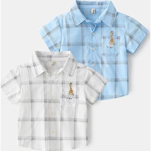 Boys Tops 2021 Summer New Childrens Clothing Fashion Thin Pure Cotton Plaid Shirt Korean Style Cartoon Kids Clothes 2-6y Boy