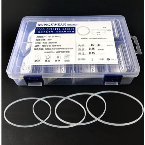 [total 49pcs] White gasket for front glass 16-40mm dia high 0.85 thick 0.45mm watch Gasket parts free shipping