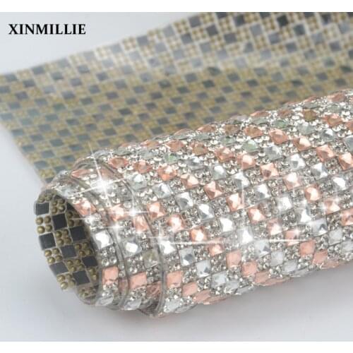 High Quality 24*40cm/Sheet Rhinestone Trim 2.5mm Clear Crystal 4mm Square Glass Wedding Decoration Hotfix Self Adhestive Mesh