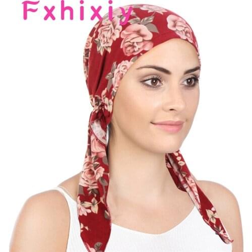 Women Muslim Cancer Chemo Flower Print Hat Turban Cap Cover Islamic Head Scarf Wrap Pre-Tied Headwear Strech Bandana