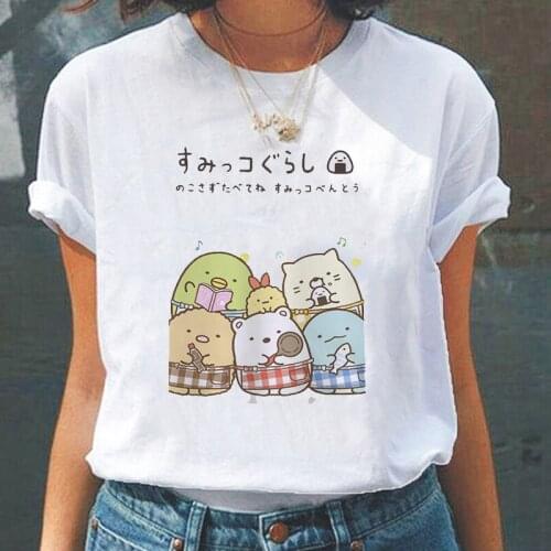 WVIOCE Cute Cartoon Printed White Female T-shirt Oversized Summer Loose Clothes Women Kawaii Graphic Round Neck Top 24572