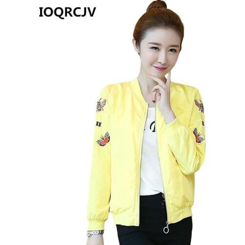 2019 Spring Autumn Short Basic Jacket Women Coat Embroidery Windbreaker Female Long Sleeve Zipper Pockets Casual Outerwear R181
