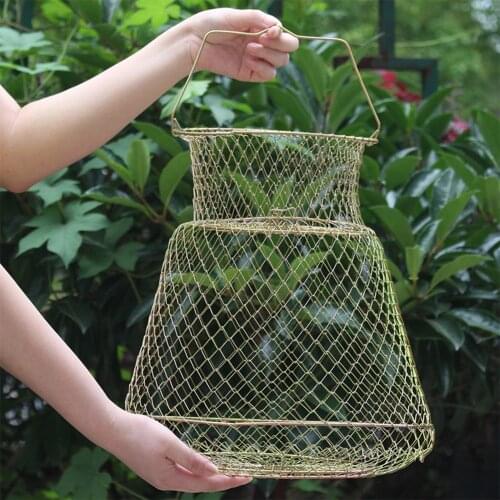 1pc Foldable Steel Wire Fishing Cage Fish Crab Squid Shrimp Trap Spring Door Portable Fish Basket Net Fishing Fish Protection