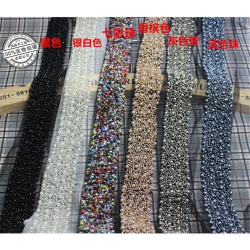 1Yard Handmade Gold Sliver Beads Lace Rhinestone Mesh Ribbon Applique Sewing Accessories Crafts For Clothes Wedding Dress