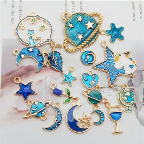10pcs/10Pair alloy star sun heart animal charms hairs jewelry pendant for earrings keychain Cat Unicorn Necklace Pendant Leaves