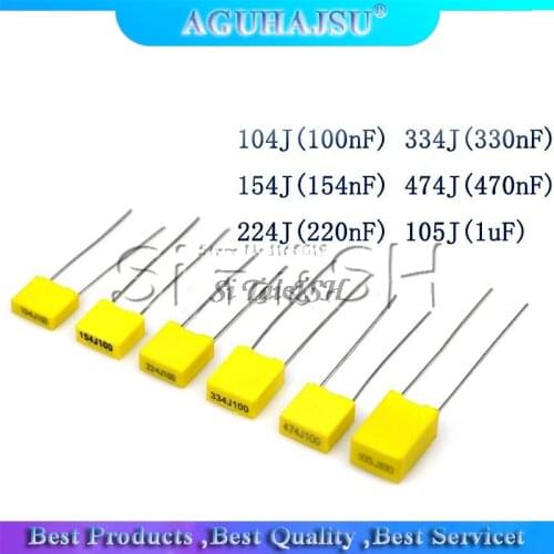 100pcs Polypropylene Safety Plastic Film 100V 1nF ~ 470nF 100nf 220nf 10nf 47nf 22nf 1nf 0.47uf 0.1uf Correction capacitor
