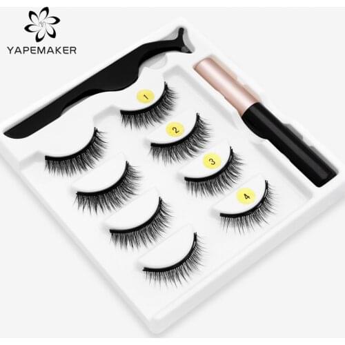 YAPEMAKER 3D Natural Magnetic Eyelashes False Lashes Magnetic Eyeliner Set Reusable Fake Lashes&Tweezers Makeup Tools Extension