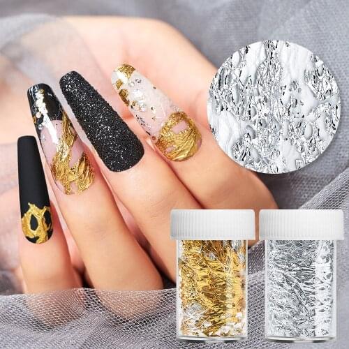 3D Mesh Gold Silver Nail Art Foil Paper Irregular Aluminum Nail Sticker Manicures Glitter Gel Polish DIY Nails Design Decoration
