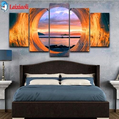 5 Panel Tube Sunset Ocean View Diy Diamond Painting Full Square Round Drill Diamond Embroidery Sale mosaic handmade Home Decor