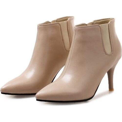 Big Size Ma'am Fine heel Short boots Pure color Back zipper Boot barrel High heel boots