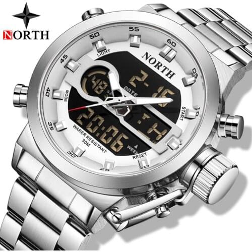 NORTH Fashion Brand Luxury Watch Men Casual Quartz Watches Men Stainless Steel Waterproof Sport Military Watch Relogio Masculino