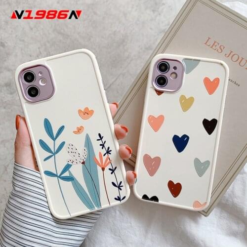 Phone Case For iPhone 12 Mini 12 11 Pro X XR XS Max 7 8 Plus SE 2 Fashion Colorful Flower Love Heart Soft IMD Camera Protection