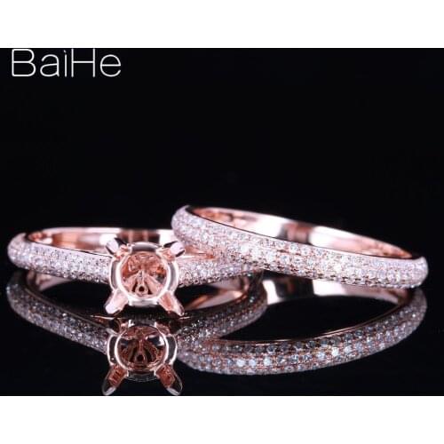 BAIHE Solid 14K Rose Gold No Main Stone Round About 6-7mm Engagement Women Trendy Fine Jewelry Gift Main Ring Match ring кольца