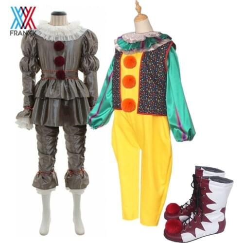 Movie Stephen Kings It Pennywise Cosplay Costumes Pennywise Clown Shoes Scary Joker Costume Suit Set Halloween Costume Adult