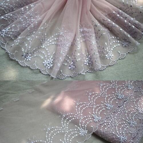 9"23cm(2yards/lot) Embroidered Tulle Lace Trim in Pink+Light Purple+Silver ,Vintage Mesh Embroidery Lace Trim