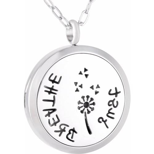 IJP0177 Dandelion Essential Oils Necklace Diffuser Magnetic Locket Aromatherapy Pendant Jewelry with 12pc Felt Pads