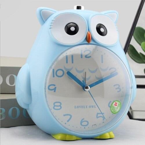 Cute Cartoon Owl Children Student Wake Up Alarm Clock Bedroom Bedside Clock Mute Sweeping Glowing Metal Cartoon Without Battery