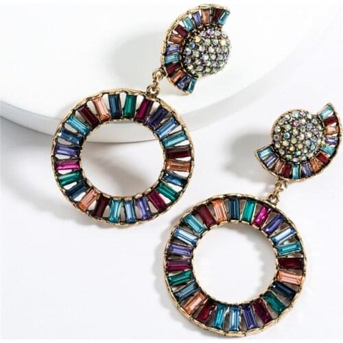 Pauli Manfi Fashion 2019 Ladies Vintage Drop Earrings Glass Shinny Party Dangle Earrings Round Women Accessories Long Earrings