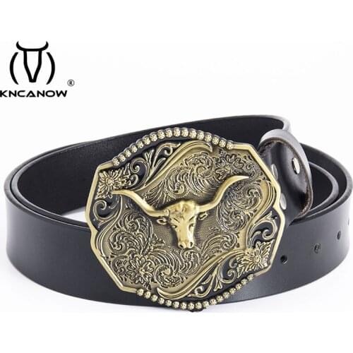 Mens Punk Style Genuine Leather Belts Cowboy Big Bull Cattle Ox Thick And Heavy Buckle Male Jeans Accessories With Long Belt