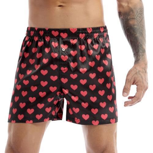 Mans Underwear Sexy Love Heart Print Soft Boxers Underpants Gay Casual Shorts Beach Wear Lightweight Loose Lounge Short Pants