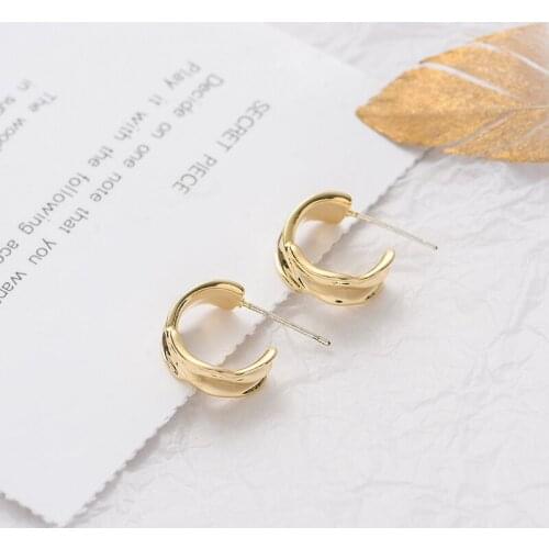 New Copper Plated Real Gold C-Shaped Earrings For Women Fashion All-Match Hypoallergenic 2020 Metal Stud Jewelry Wholesale