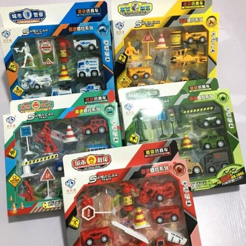 Childrens Car Model Pull Back Car 6pc Pull Back Inertial Plane Military Fire Truck Gift Set Boy Girl Children Toy Gift