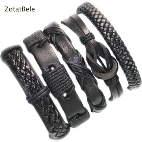 1Set/6PCs Multilayers Charm Leather Bracelets For Women Men Fashion Punk Hip Hop Beaded Bracelet Jewelry Party Decor-F63