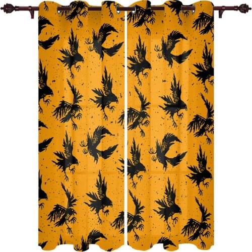 Halloween Crow Silhouette Orange Window Curtains Kitchen Bedroom Drapes Home Decor Luxury Curtains for Living Room