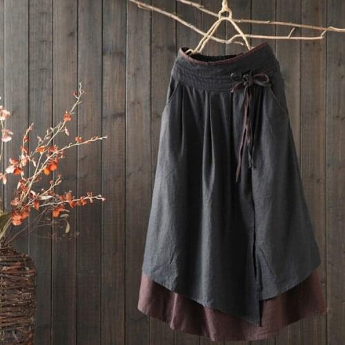 Xique original retro high-waisted thin multi-layer irregular cotton and linen skirt female 2020 autumn new A-line skirt