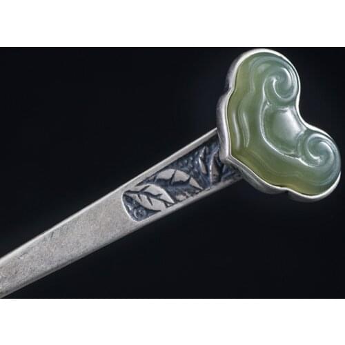 925 Sterling Silver Chinese Jade Hair Stick Traditional Wedding Hair Accessories Green As One Wishes Luxury Fine Jewelry Femme