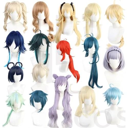 Genshin Impact Venti Keqing Barbara Diluc Kaeya Noelle Traveler Lumine Aether Amber Cosplay Wig Heat Resistant Hair Wigs +WigCap