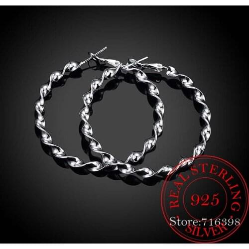 Personality Hyperbole 925 Sterling Silver Simple Smooth Big Circle Hoop Earrings For Women Sterling-Silver-Jewelry Pendientes