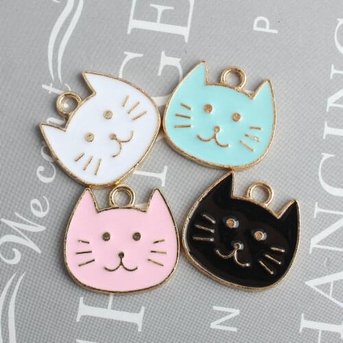 Zinc Alloy Golden Enamel Cartoon Big Face Cat Charms 10pcs/lot 17*18MM For DIY Fashion Jewelry Finding Making Accessories