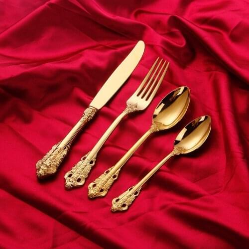 Gold luxury mirror polished 304 stainless steel tableware creative classic cutlery modern design gift