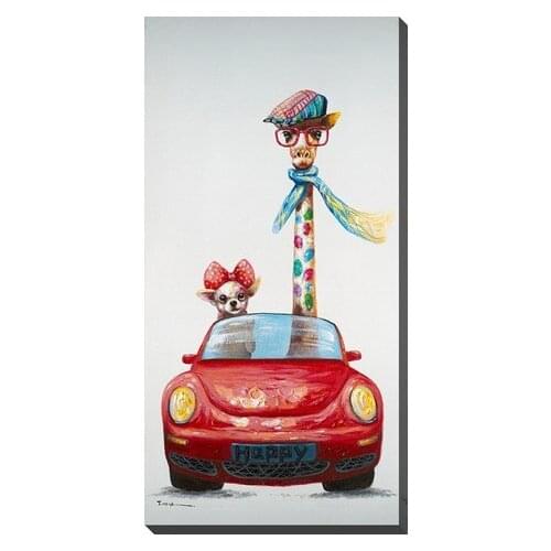 Handpainted large deer canvas oil painting colorful giraffe and dog Driving a car oil painting on canvas art for living room art